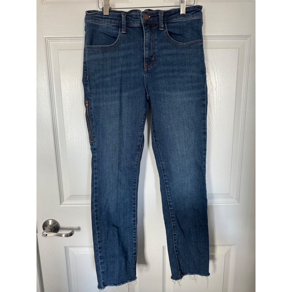 Ripton & Co Women Performance Denim Skinny Jeans Blue Raw Hem Size 28 Zip Pocket